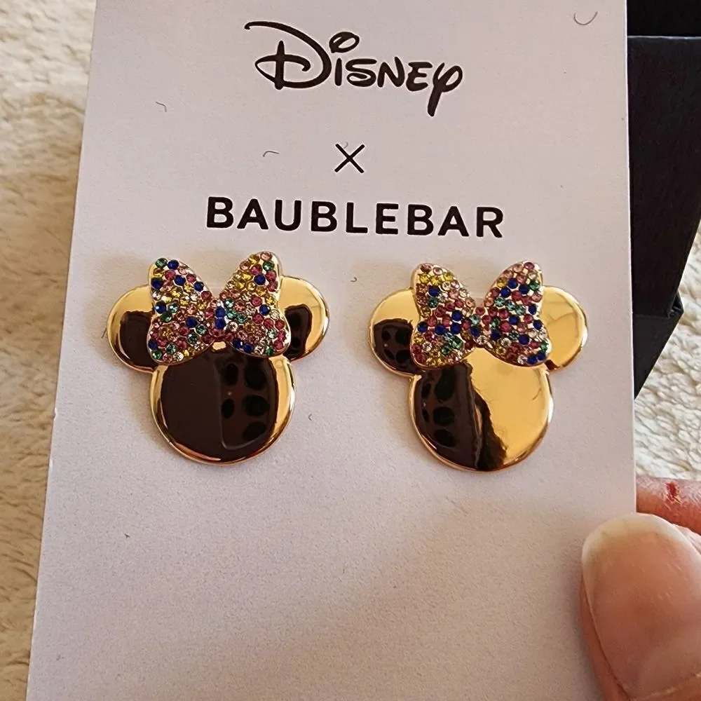 NEW Disney X Baublebar Gold Rainbow Rhinestone Minnie Mouse Earrings